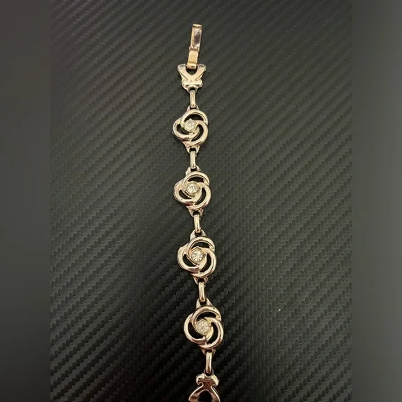 Vintage, Gold Tone, Fold Over Clasp Rhinestone Bracelet 6 3/4” - Picture 3 of 4